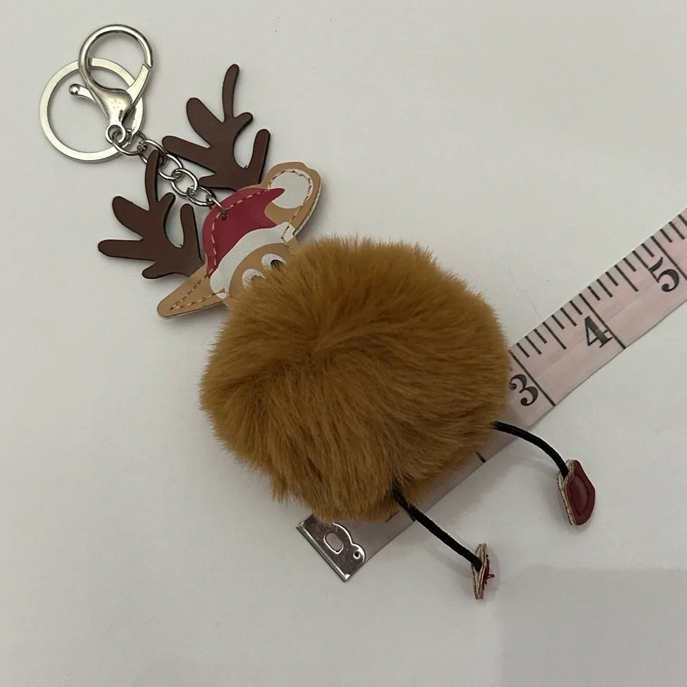 Reindeer Pom Pom Faux Fur Keychain Bag Charm